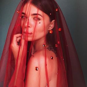 Red Bridal Veil with crystals